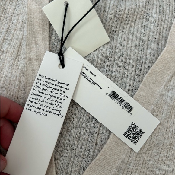 NWT White + Warren Linen Gauze Verigated Ribbed Cardi Top in Oatmeal Heather - Picture 7 of 13